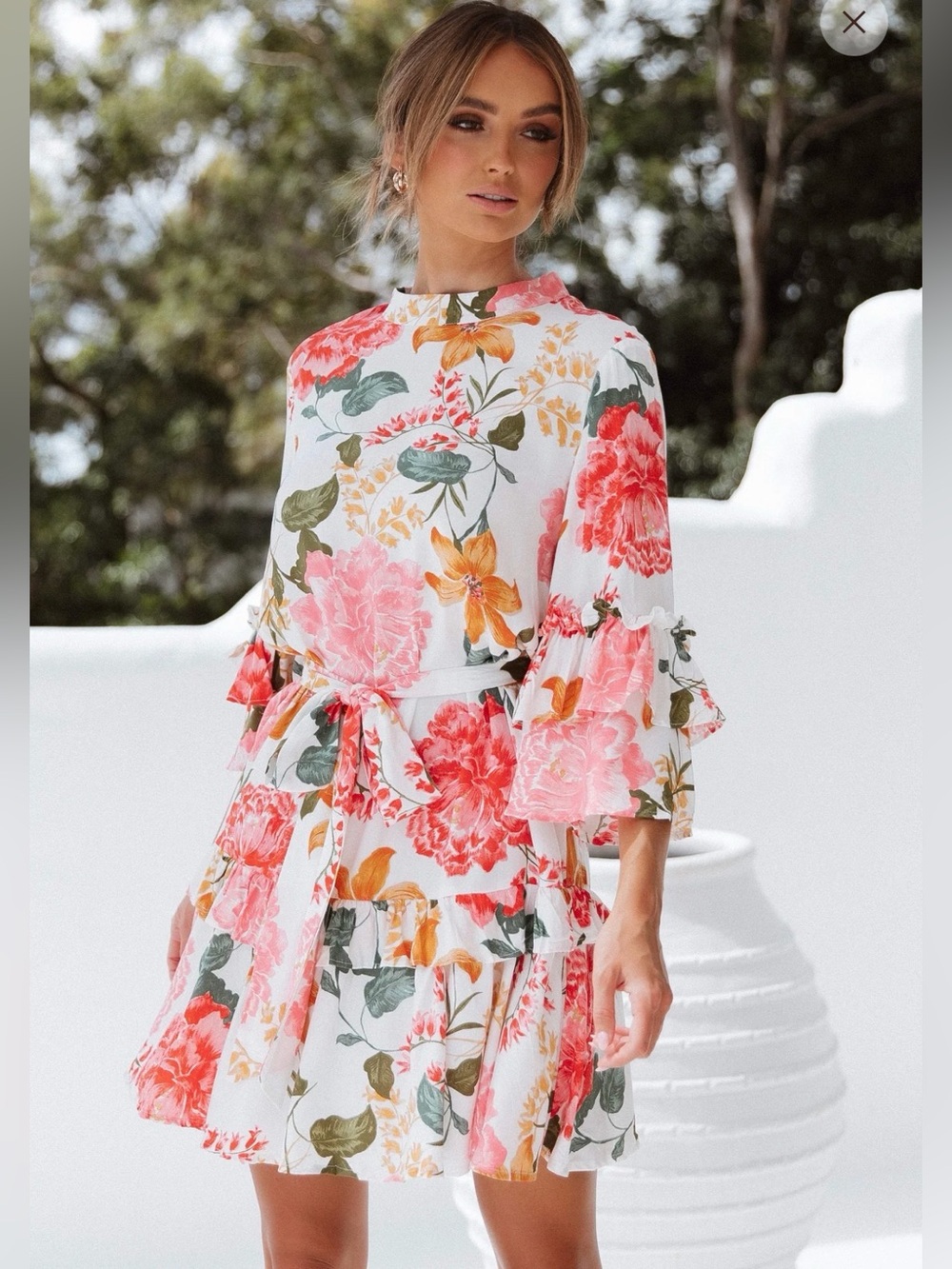 NWT‎ Petal & Pup Peta Floral Print Tiered Mini Dress White Size S